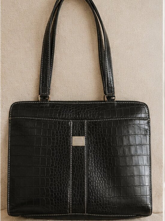 Liz Claiborne Handbags - Vintage Liz Claiborne Faux Croc Executive Tote Bag ~ Detachable Glasses Case